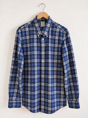 Brooks Brothers Milano Men’s M Blue Plaid Non-Iron Supima Cotton Shirt